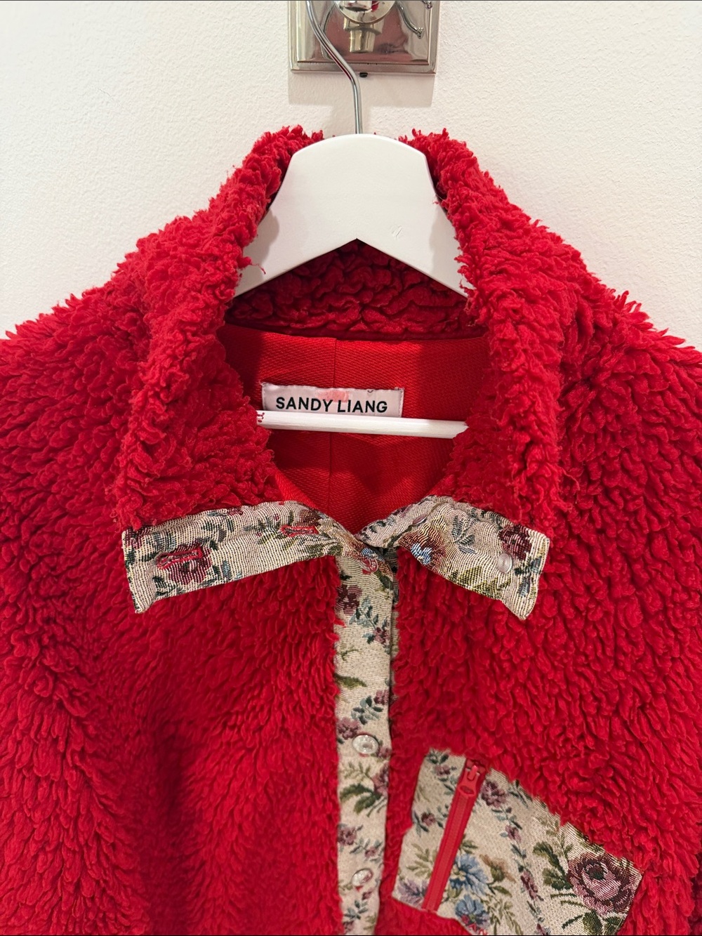 Sandy Liang Boxbox Fleece Jacket Racing Red, Size Large - Picture 4 of 4